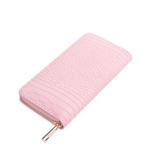 Multi-Function Zip Around Pink Croco Clutch Wallet